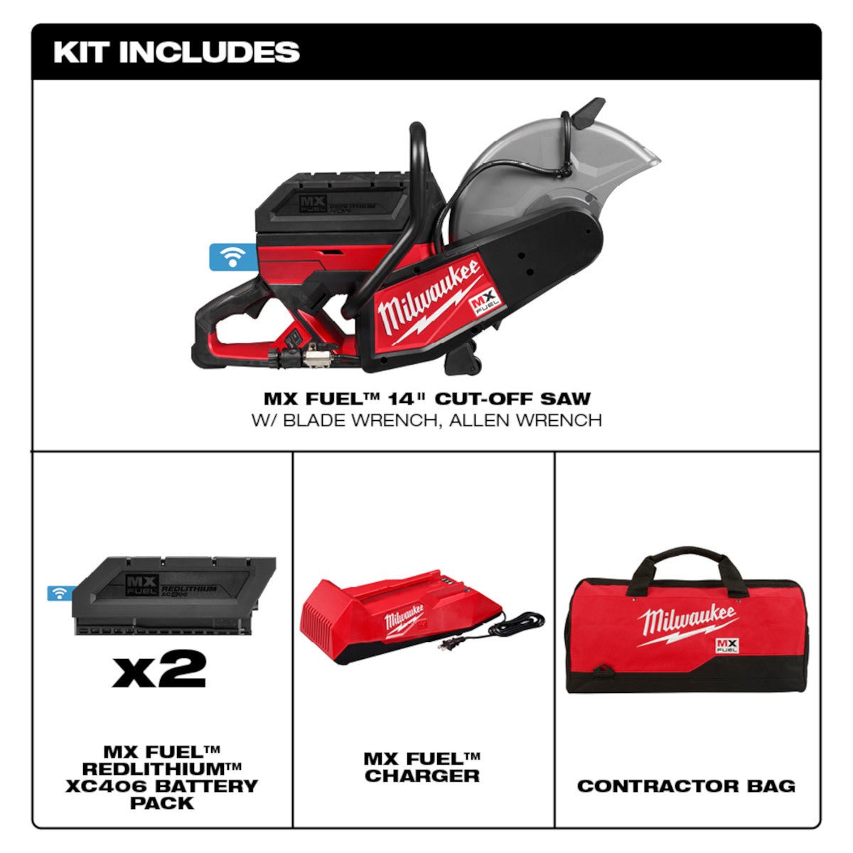 Milwaukee MXF314-2XC MX FUEL Cordless Brushless 14" Cut-Off Saw Kit with 2x XC406 Batteries & MX FUEL Charger