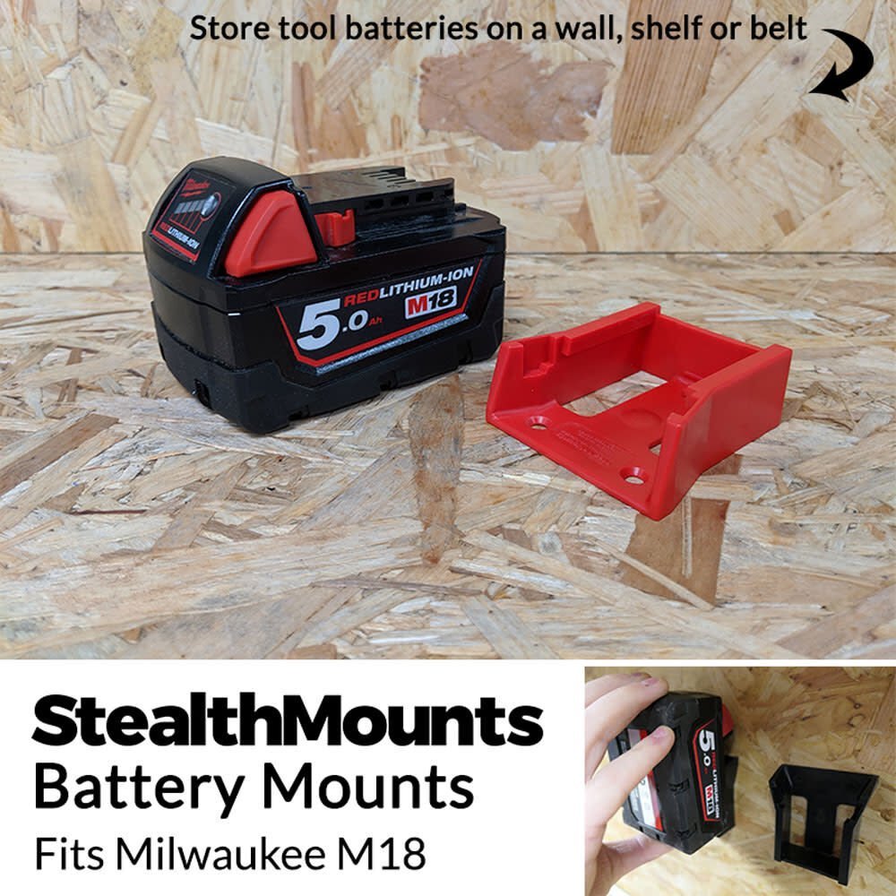 StealthMounts Battery Mount Milwaukee M18 Red 6pk Item No.BM-MW18-RED-6