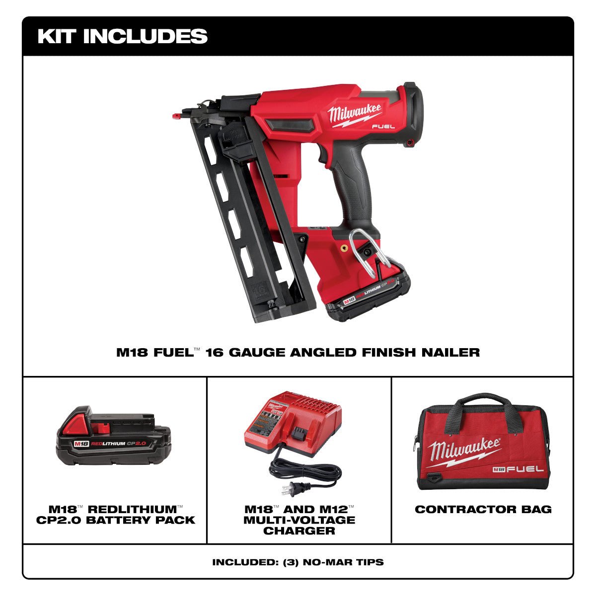 Milwaukee 2841-21CT - M18 FUEL™ 16 Gauge Angled Finish Nailer Kit