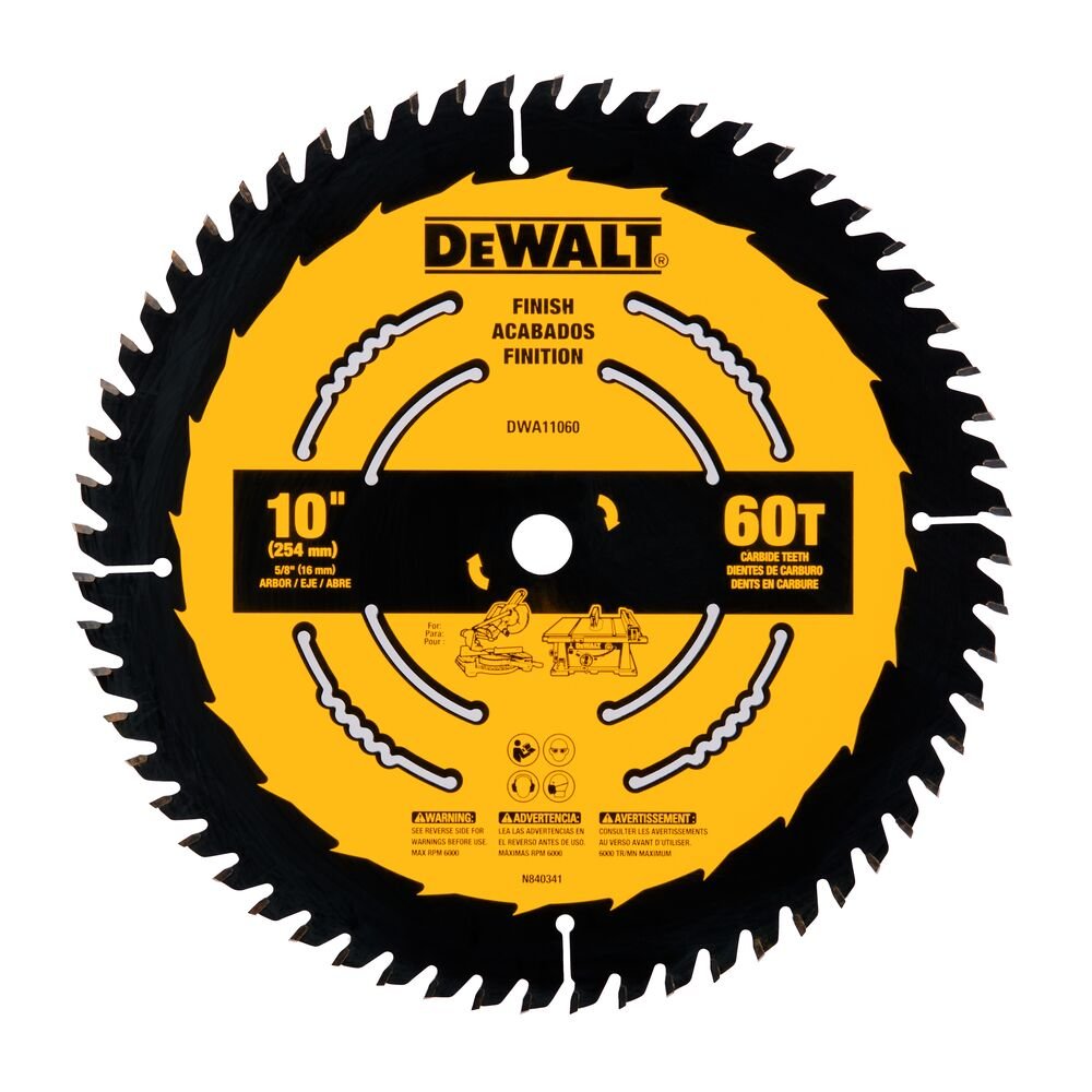 Lame de scie circulaire à table en carbure DEWALT DWA11060-10 pouces, 60 dents, avec mandrin de 5/8 pouces (1 paquet)