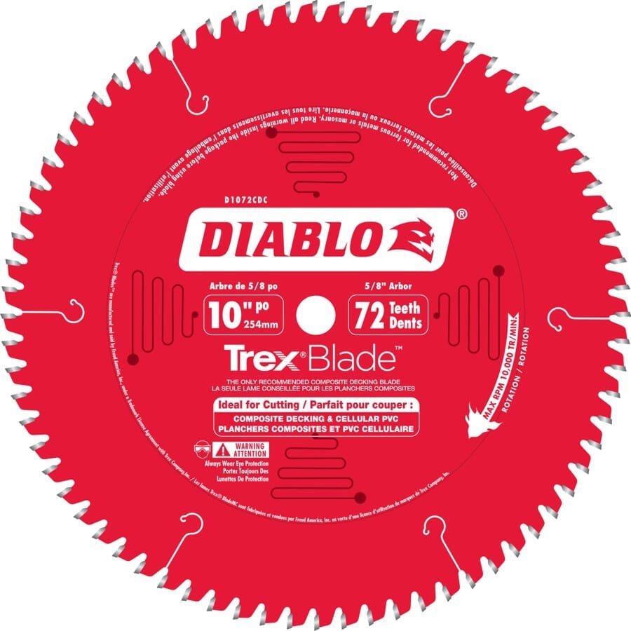 Lame de terrasse composite Diablo D1072CDC - 10" x 72T Trex 