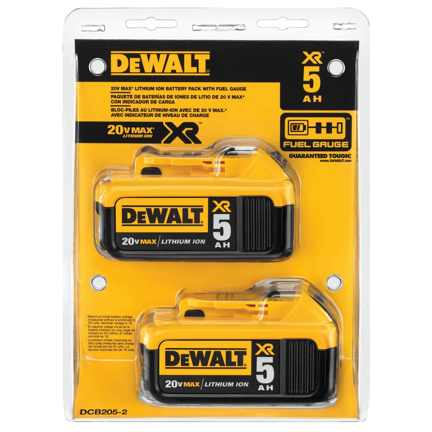 DEWALT DCB205-2 20V MAX XR 5.0Ah Lithium Ion Battery, 2-Pack