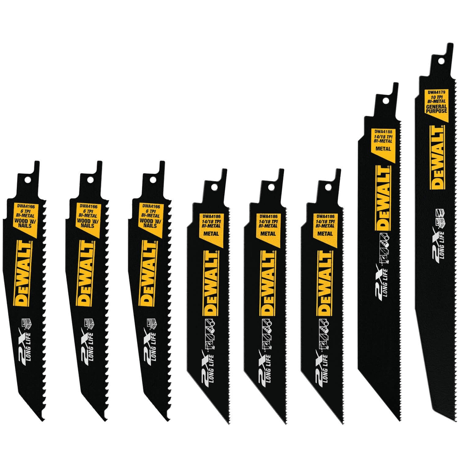 DEWALT DWA4101 Bi-Metal 2X Reciprocating Saw Blade Set, 8-Piece