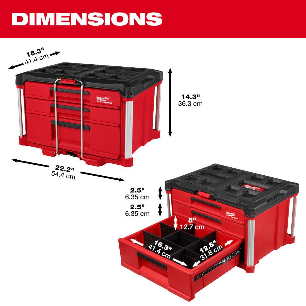 Milwaukee 48-22-8447  -  PACKOUT Multi-Depth 3-Drawer Tool Box