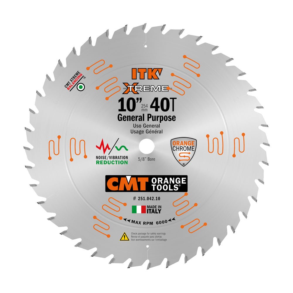 CMT 251.042.10 ITK-Sägeblatt für allgemeine Zwecke, 10 Zoll x 42 Zähne, 1FTG+2ATB-Schliff mit 5/8-Zoll-Bohren