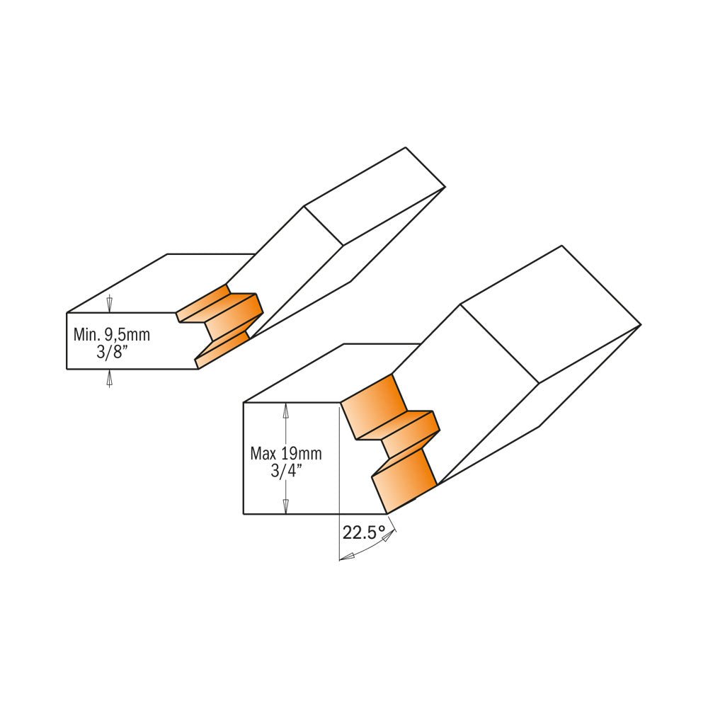 CMT 855.505.11 - JEU DE FRAISES À ONGLET À VERROUILLAGE DE 22-1/2 DEGRÉS