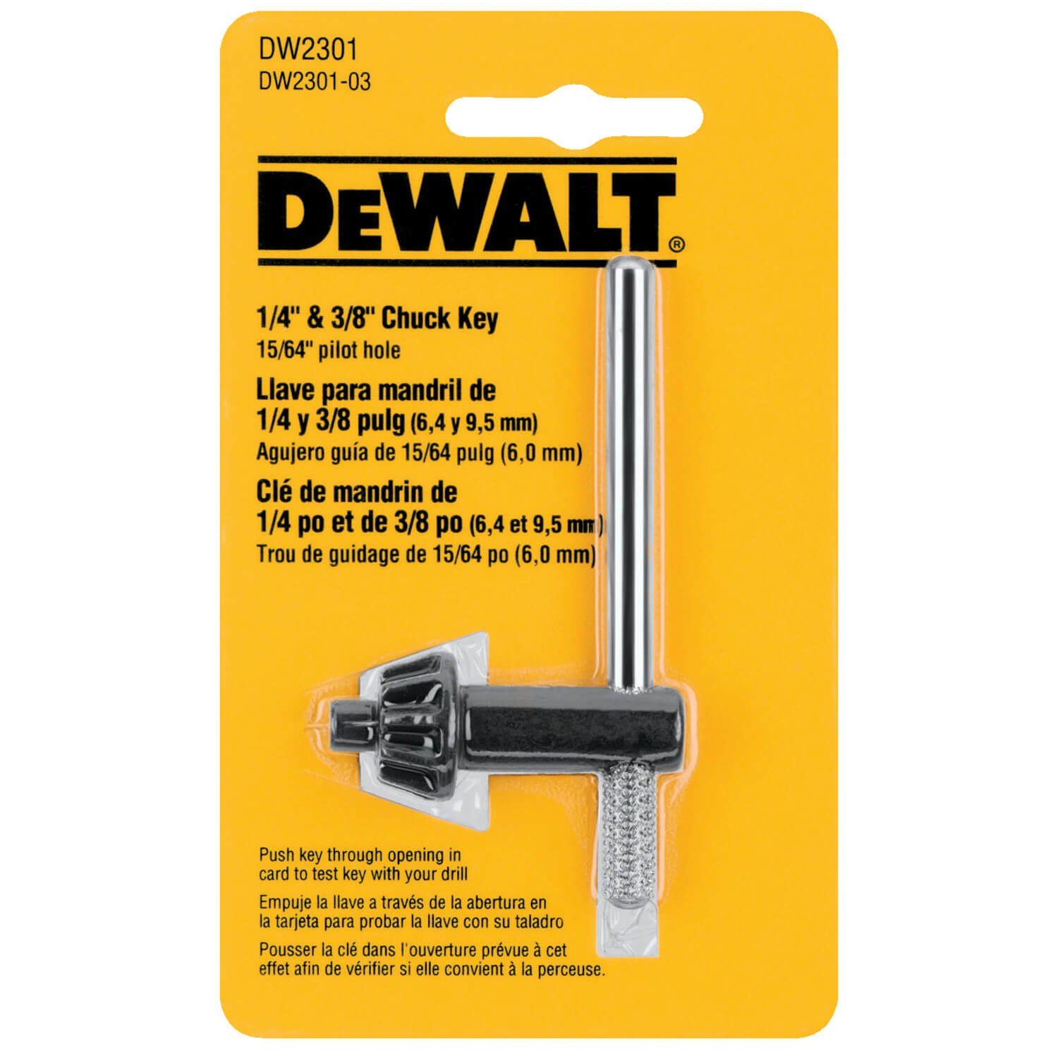 Clé de mandrin DEWALT DW2301 de 1/4 po et 3/8 po avec pilote de 15/64 po