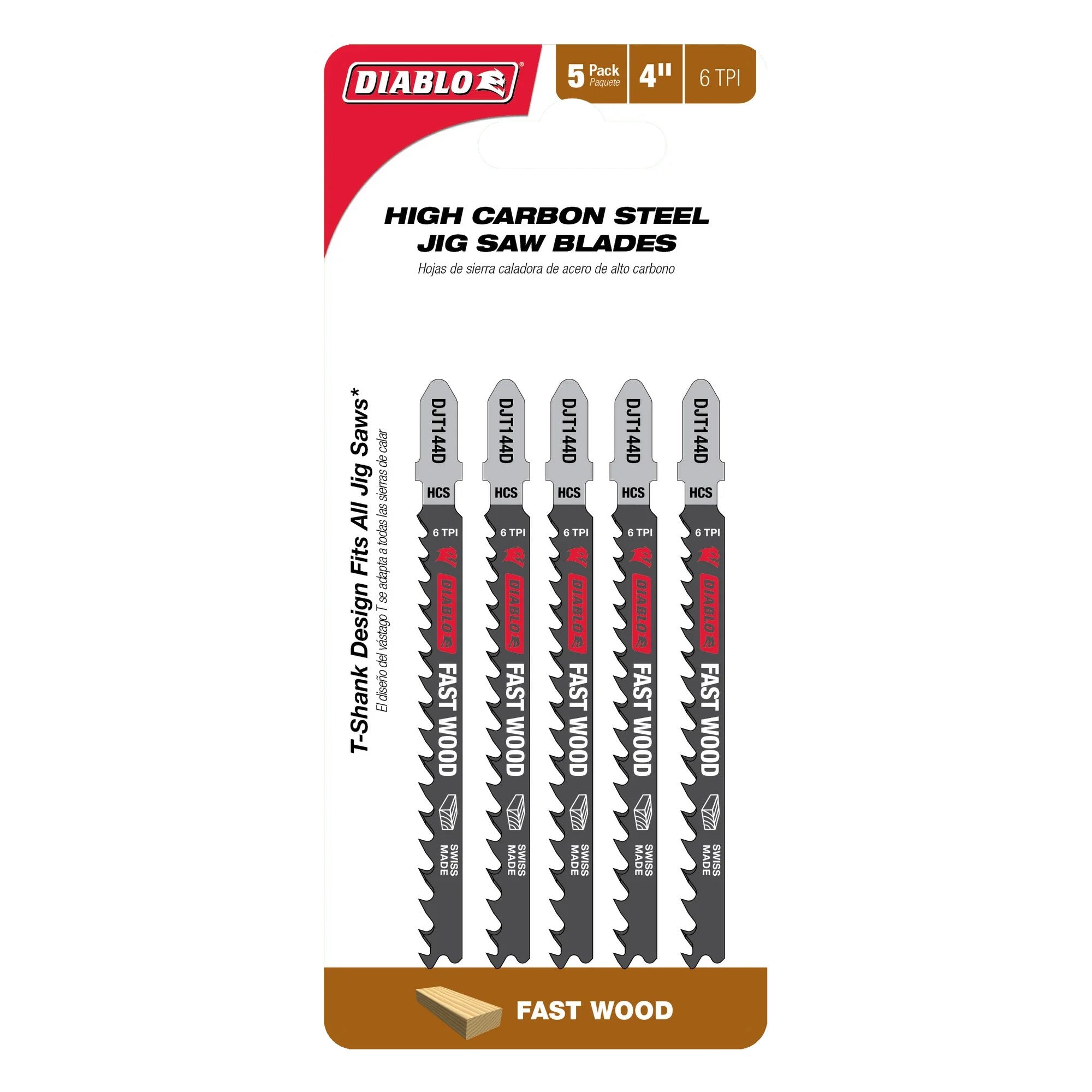 Diablo DJT144D5 - 4 in. 6 TPI High Carbon Steel T-Shank Jig Saw Blades for Fast Wood Cuts