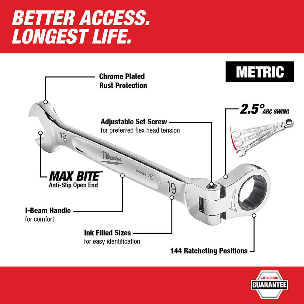 Milwaukee 48-22-9513 -  15pc Metric Flex Head Ratcheting Combination Wrench