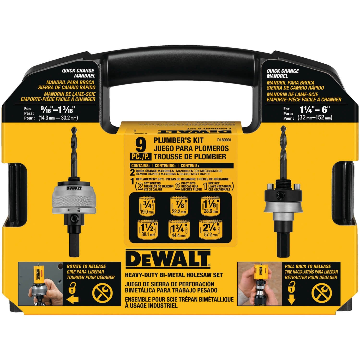 DEWALT D180001 - Kit de scie cloche bimétallique pour bois, métal et plastique