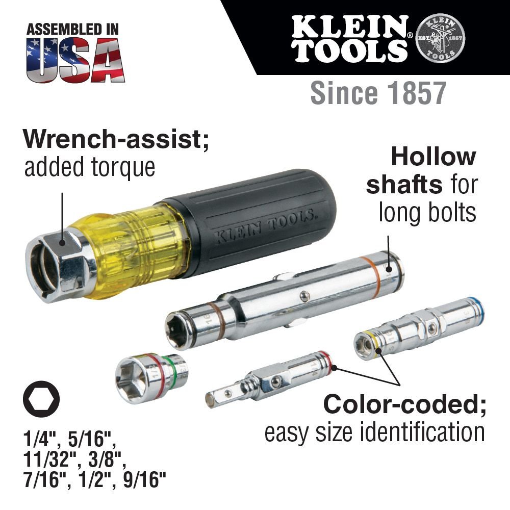 Klein KLE-32807MAG - 7-in-1 Multi-Bit Screwdriver / Nut Driver, Magnetic