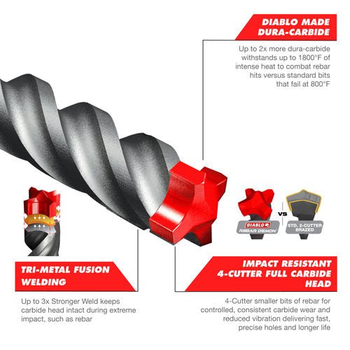 DIABLO  5/32 in. x 4 in. x 6 in. Rebar Demon SDS-Plus 4-Cutter Full Carbide Head Hammer Drill Bit