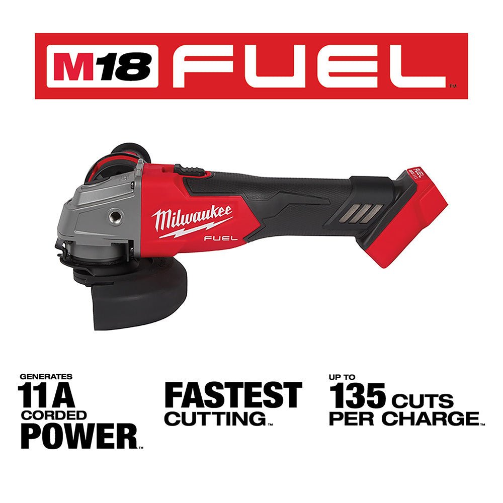 Milwaukee 2881-20 - M18 FUEL 18 Volt Lithium-Ion Brushless Cordless 4-1/2 in. / 5 in. Grinder Slide Switch, Lock-On - Tool Only