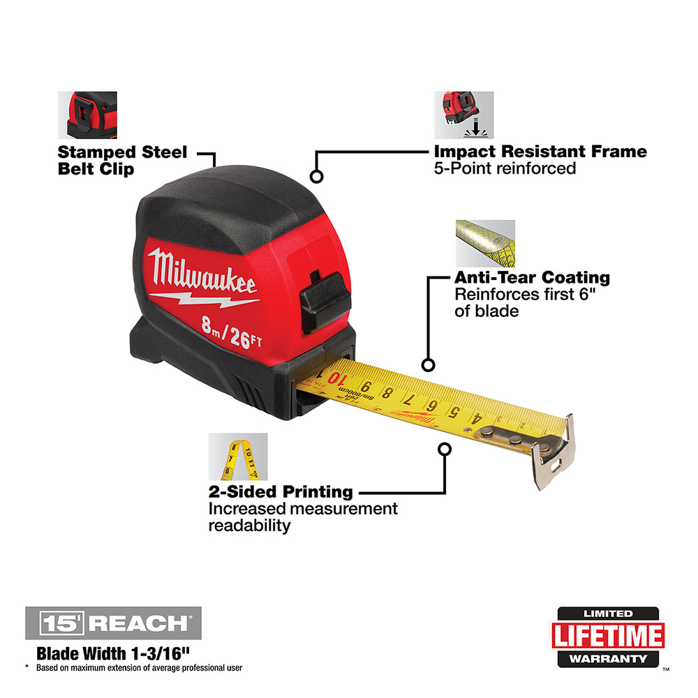 Milwaukee 48-22-0425 - 25FT Compact Wide Blade Tape Measures