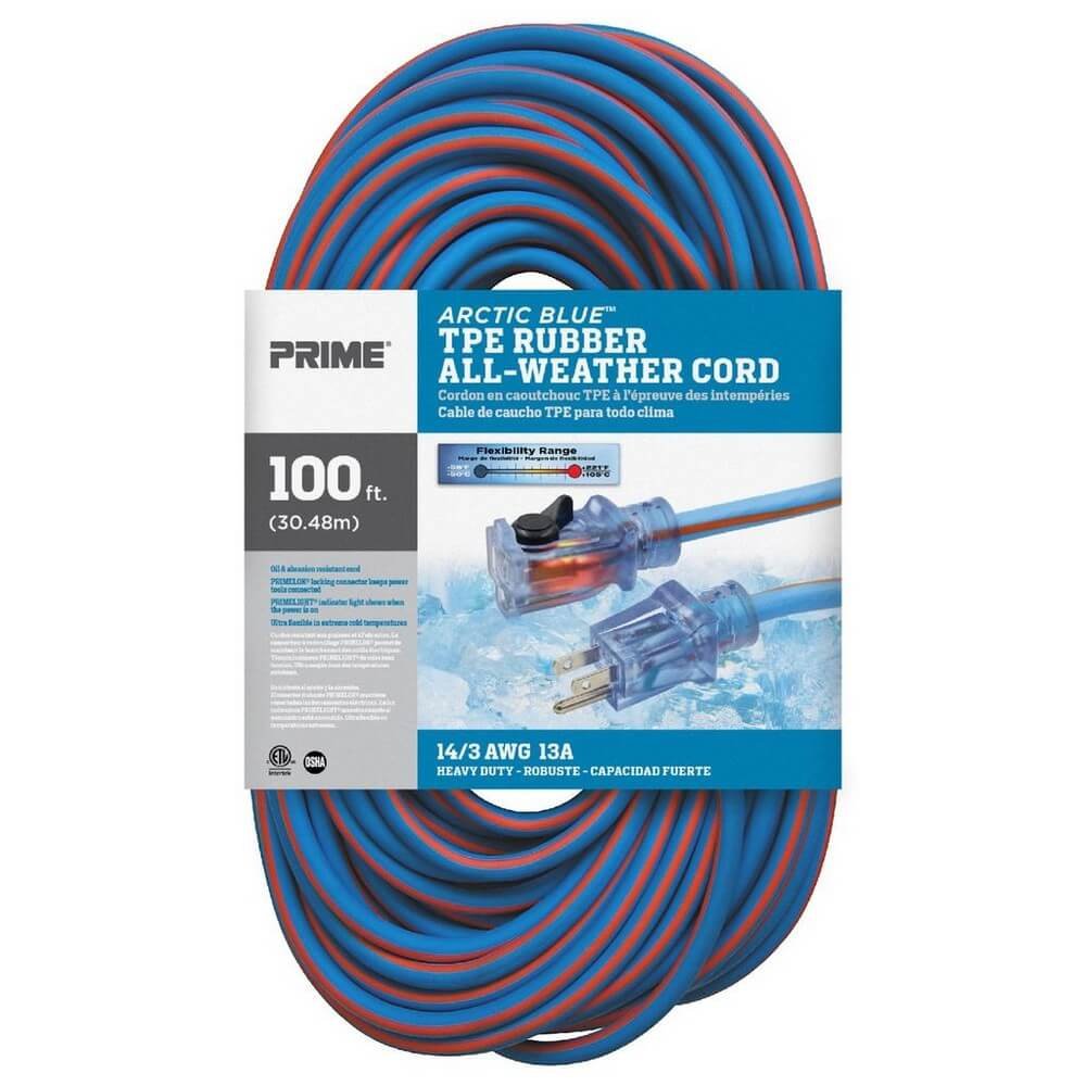 Prime LT530735 Heavy Duty 100-Foot Artic Blue All-Weather TPE Extension Cord