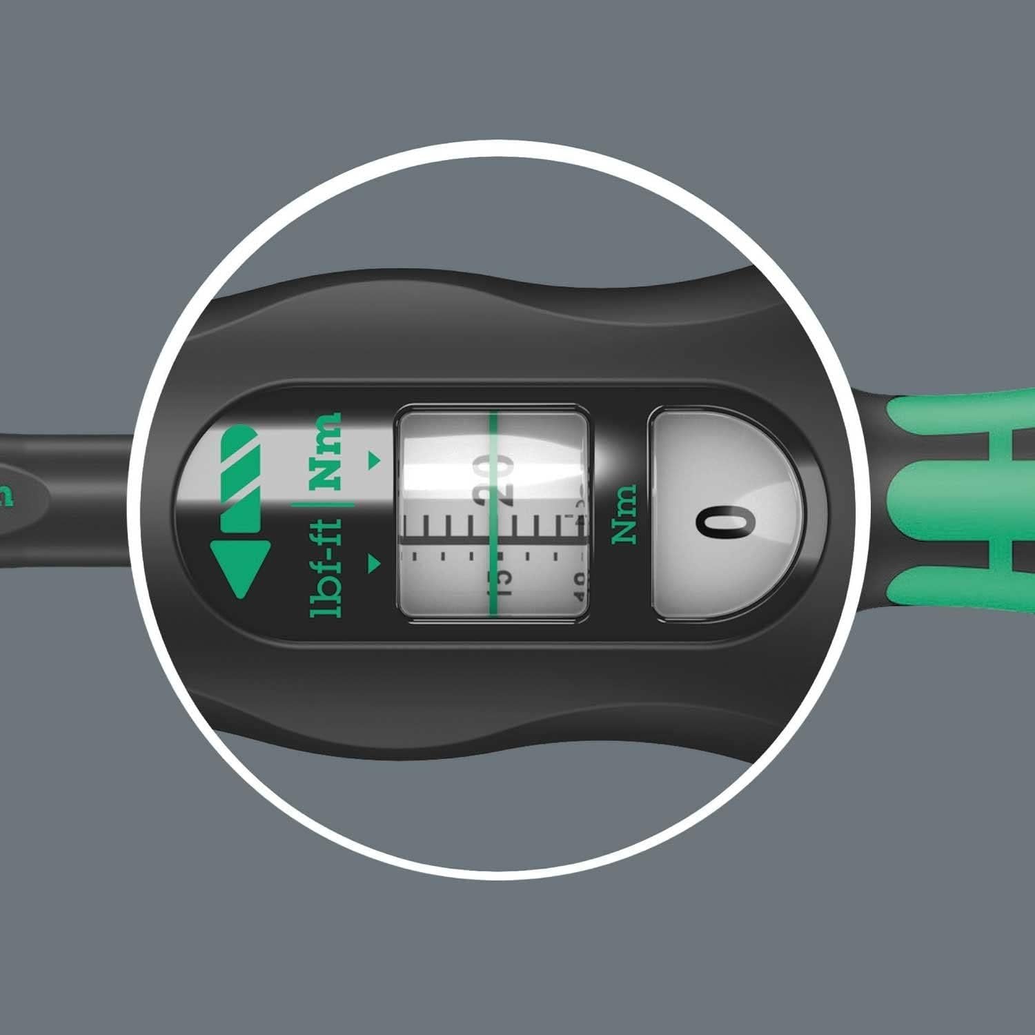 Wera WER-075611 Click-Torque B 2 torque wrench with reversible ratchet, 3/8"" x 20-100 Nm", black/green