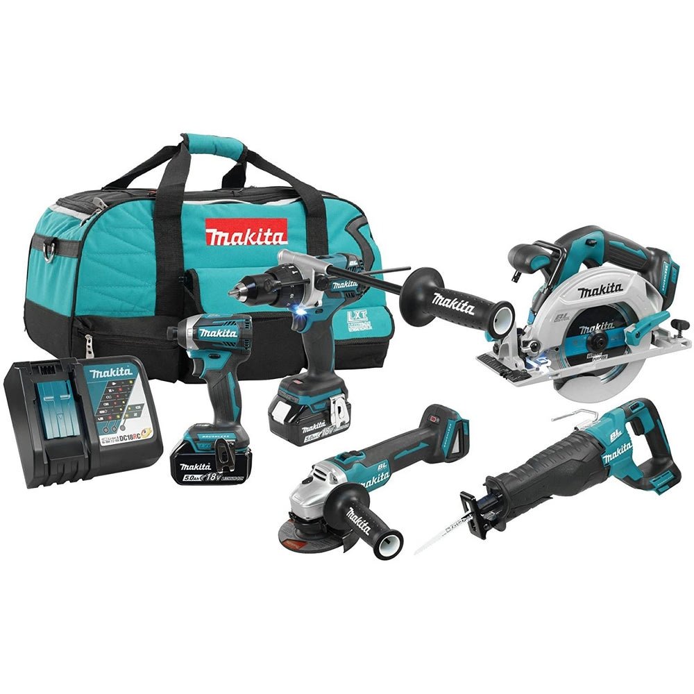 Makita DLX5041TX – Bürstenloses 18-V-LXT-Kombiset mit 5 Werkzeugen – 5,0 Ah 