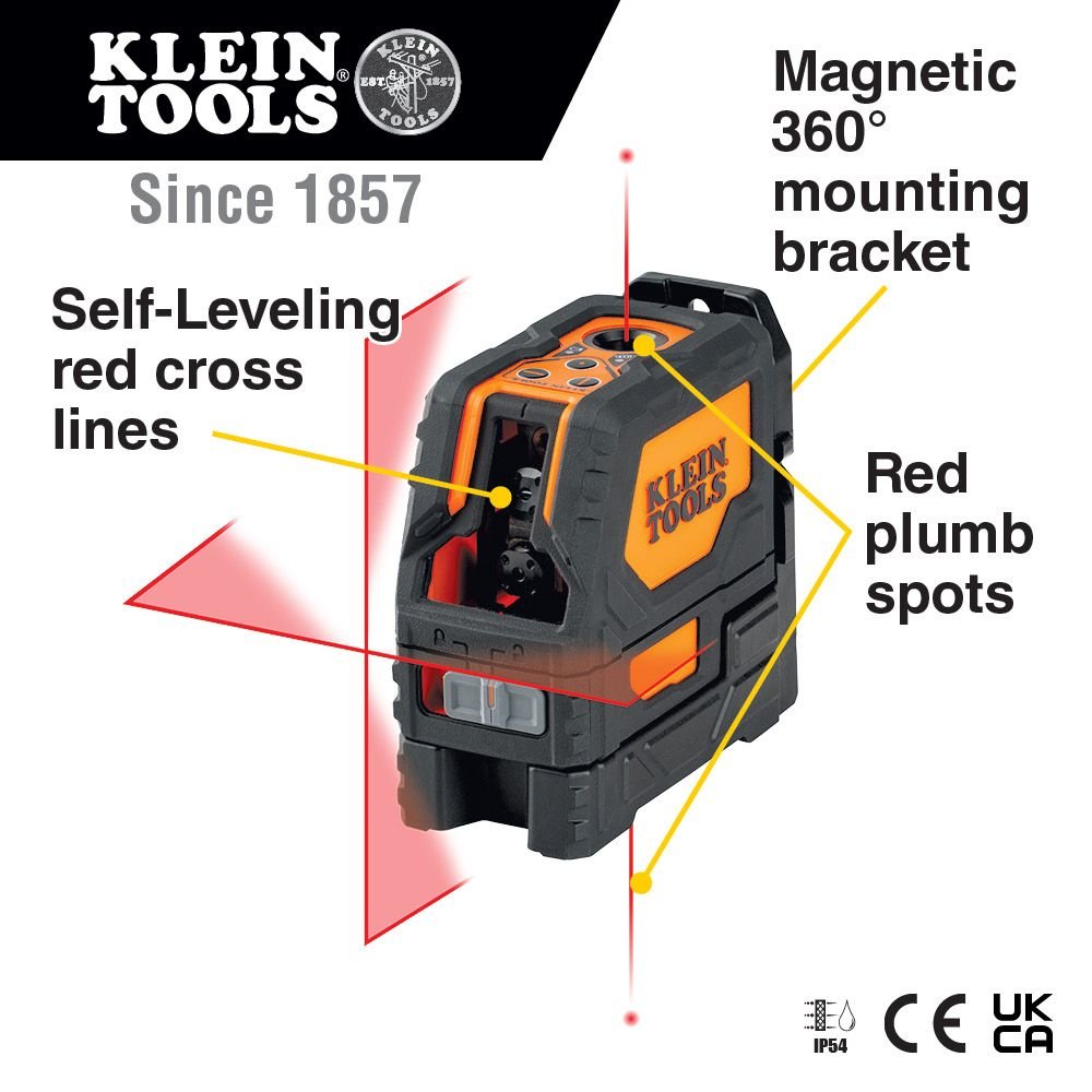 Klein Laser Level, Self-Leveling Red Cross-Line Level and Red Plumb Spot 93LCLS