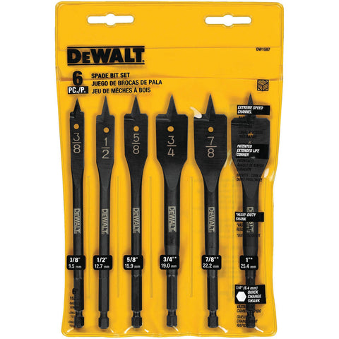 DEWALT DW1587-Drill Bit Set, Spade Bits, Assorted, 3/8-Inch To 1-Inch, 6-Piece