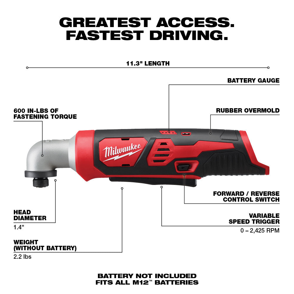 Milwaukee 2467-20 - M12™ 1/4" Hex Right Angle Impact Driver (Tool Only)