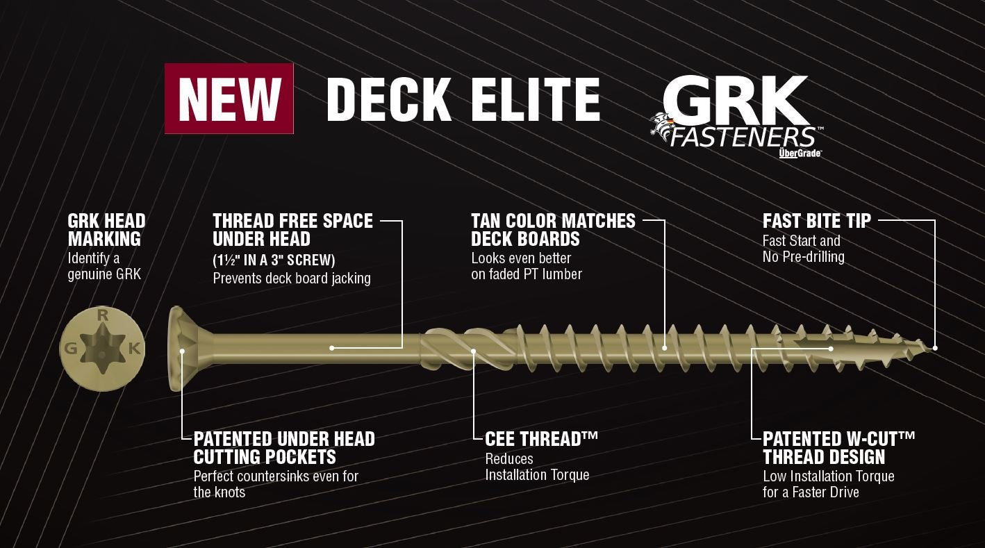 GRK Deck Elite #10 X 3" Screws, Pail - 1,000pcs