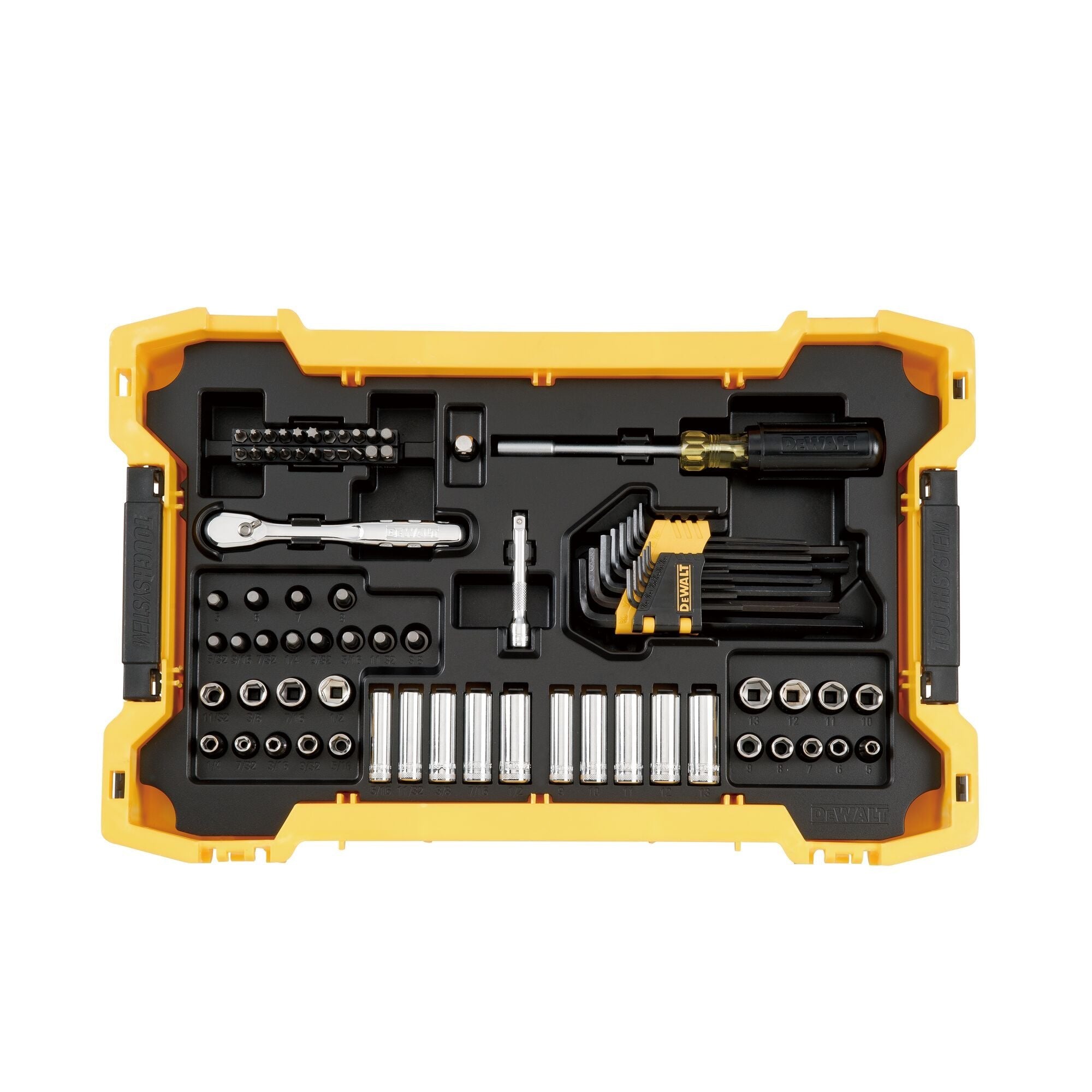 DEWALT DWMT45402-131-tlg. 1/4 Zoll und 3/8 Zoll Mechaniker-Werkzeugsatz mit ToughSystem 2.0-Ablage und Deckel