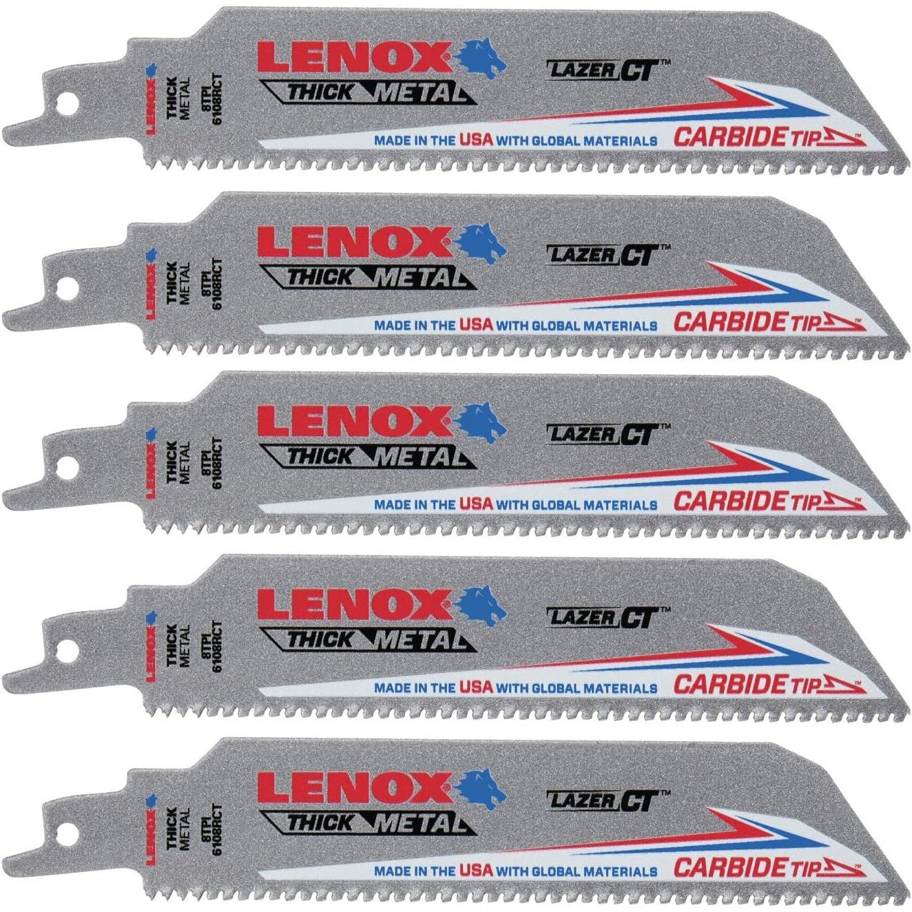 Lenox 2014223  -  CARBIDE RECIP Saw Blades  6108RCT 6 X 1 X 050 X 8 NGCR 5/PK