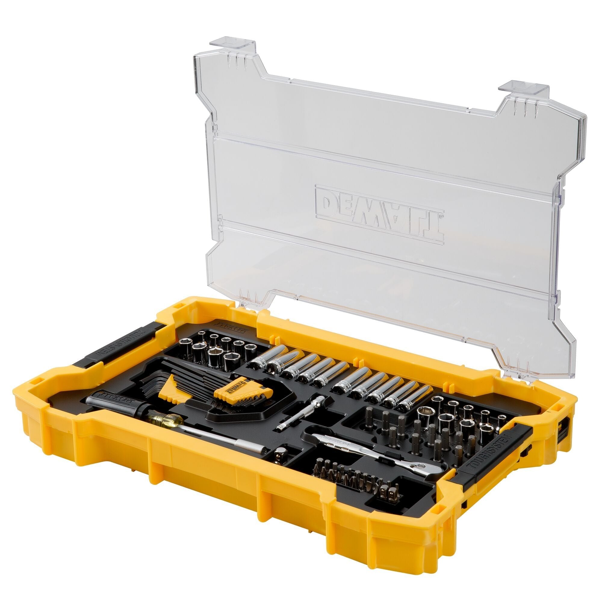 DEWALT DWMT45402-131-tlg. 1/4 Zoll und 3/8 Zoll Mechaniker-Werkzeugsatz mit ToughSystem 2.0-Ablage und Deckel