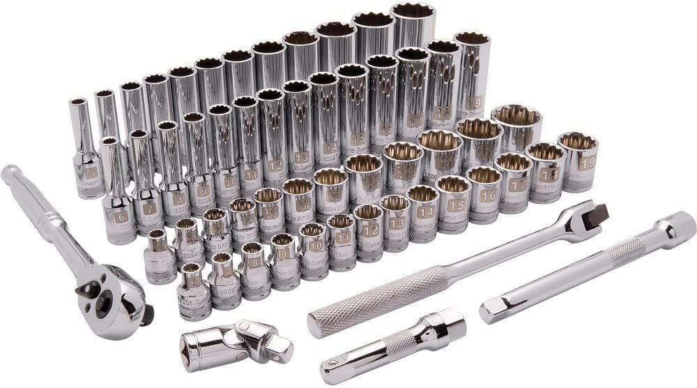 Dynamic D010013 Tools 3/8-Inch Drive 57 Piece 12 Point, Standard/Deep, SAE/Metric Socket Set, 1/4-Inch-1-Inch, 6-Millimeter-19-Millimeter
