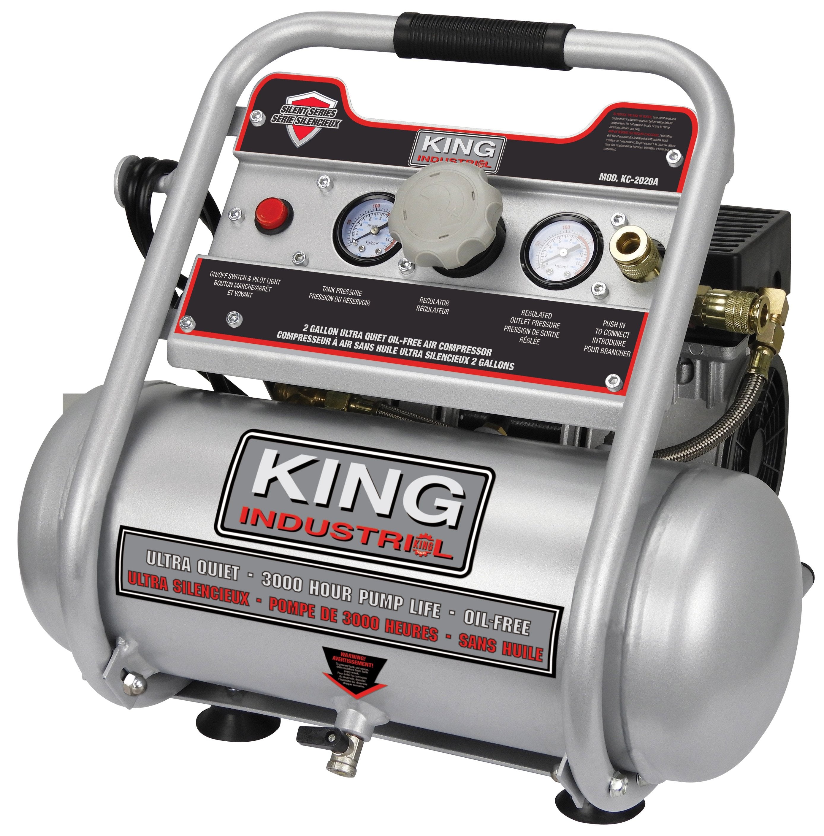 KING CANADA KC-2020A - COMPRESSEUR D'AIR SANS HUILE DE 2 GALLONS 