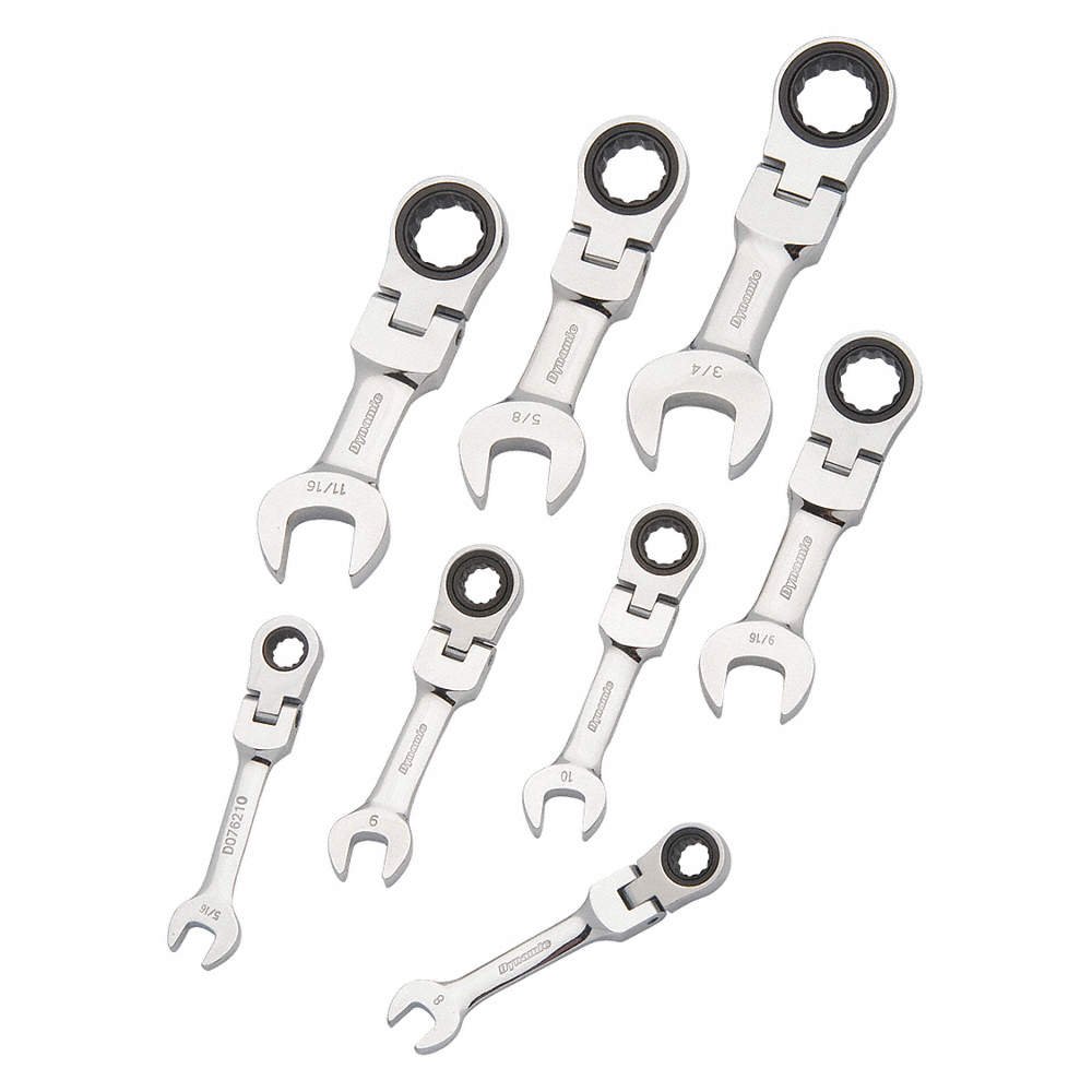 Dynamic - GT-D076607   8 PIECE SAE STUBBY FLEX HEAD COMBINATION RATCHETING WRENCH SET