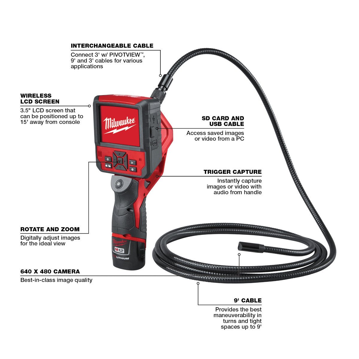 Milwaukee 2316-21 - M12™ M-Spector Flex™ 9 Ft Inspection Camera Cable Kit