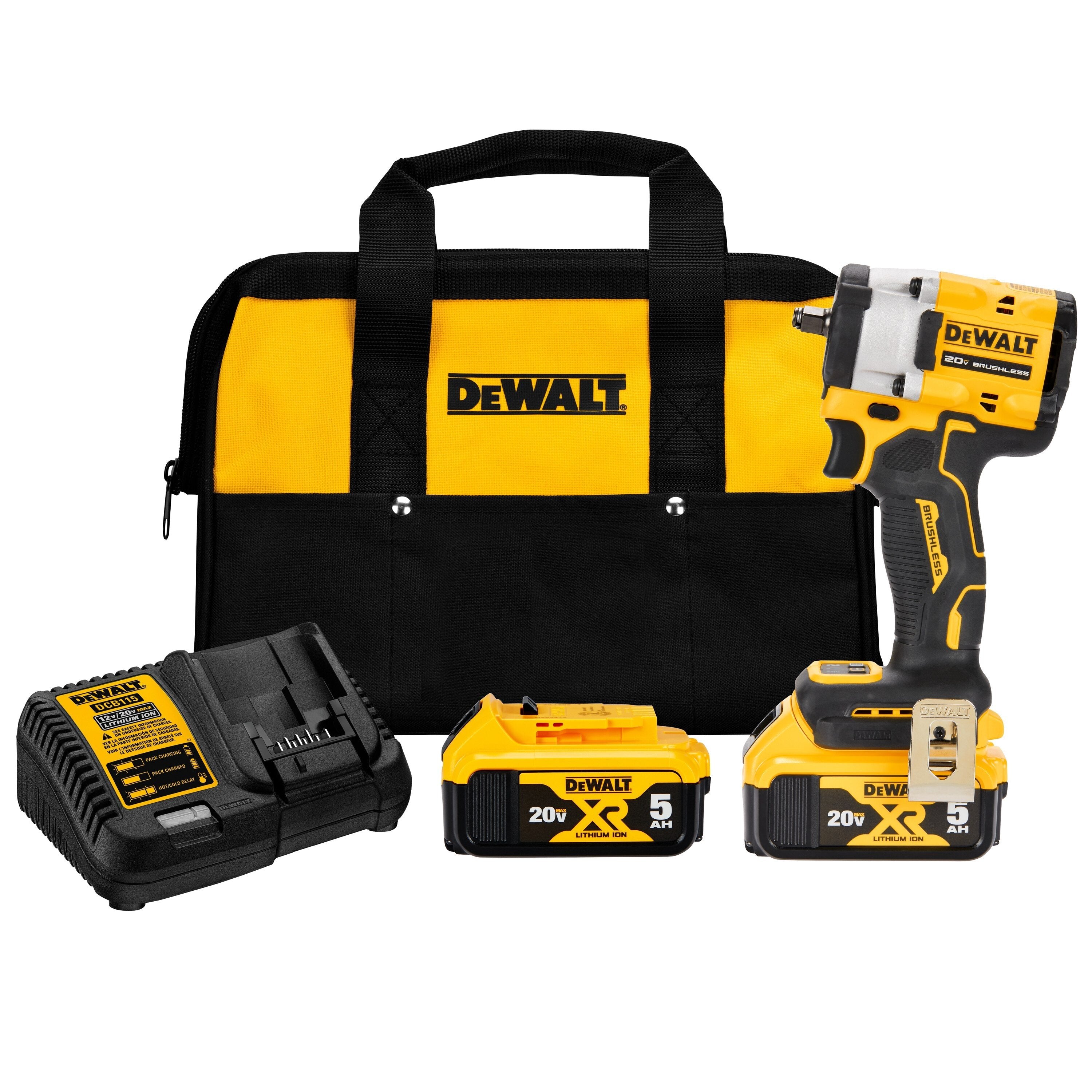 DEWALT 20V MAX ATOMIC DCF923P2  -  3/8" IMPACT WRENCH (HOG RING) (5.0AH) W/ 2 BATTERIES AND BAG