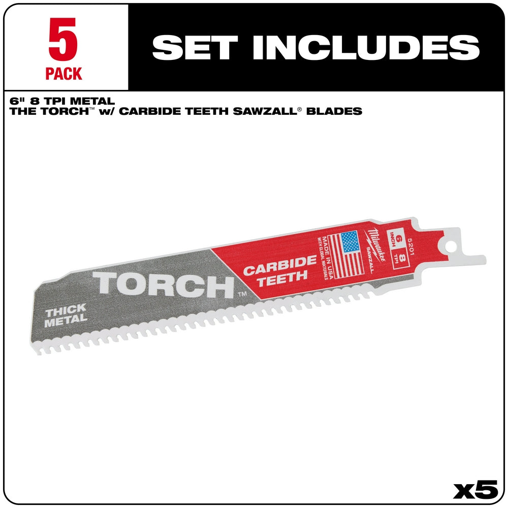 Milwaukee® SAWZALL® TORCH™ 48-00-5501 Reciprocating Saw Blade, 6 in L x 0.05 in W, 7 TPI, Carbide Body