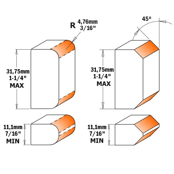 CMT 800.623.11 MÈCHE À ARRONDIR ET À BISEAU RÉGLABLE, DIAMÈTRE 1-1/2 POUCE, TIGE 1/2 POUCE