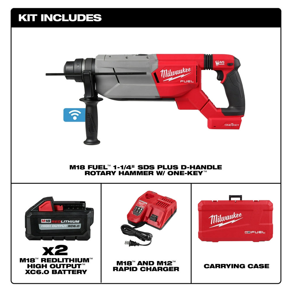 Milwaukee 2916-22 -  M18 FUEL™ 1-1/4” SDS Plus D-Handle Rotary Hammer Kit w/ ONE-KEY™