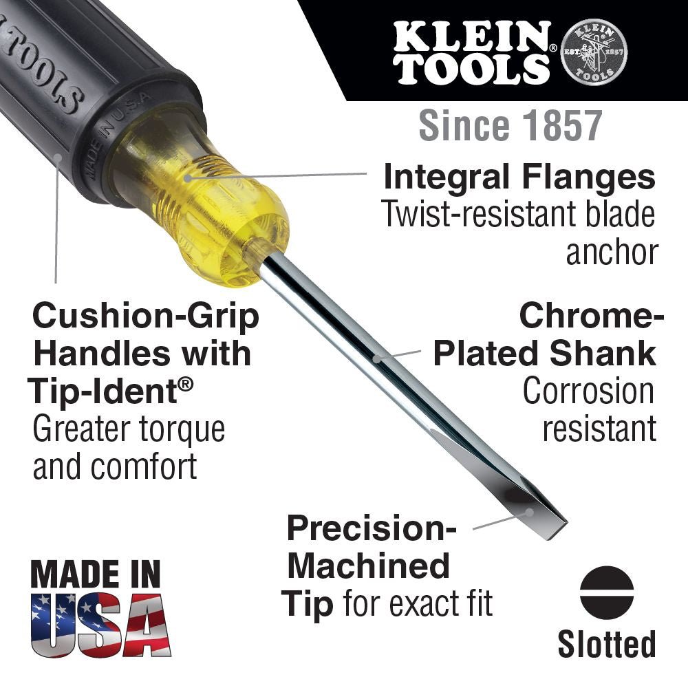 Klein KLE-605-4 - 1/4-Inch Cabinet Screwdriver, 4-Inch Round Shank