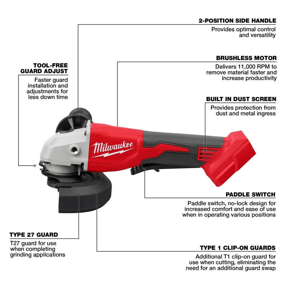 Milwaukee 2686-20 - M18™ Brushless 4-1/2" / 5" Cut-Off Grinder, Paddle Switch