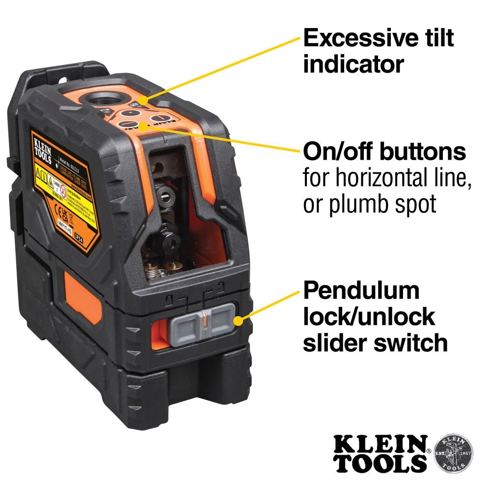 Klein KLE-93LCLS - Niveau laser, niveau à croix rouge autonivelant et point d'aplomb rouge