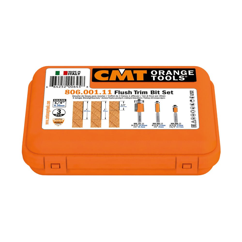 CMT 806.001.11 3-PIECE FLUSH TRIM BIT SET, 1/4-INCH SHANK