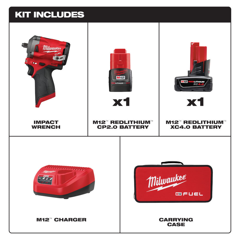 Milwaukee 2554-22 -  M12 FUEL 3/8" Stubby Impact Wrench Kit