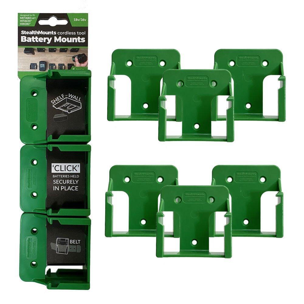 Support de batterie Stealthmounts vert pour batteries Metabo HPT/Hitachi/Hikoki 18/36 V, lot de 6 