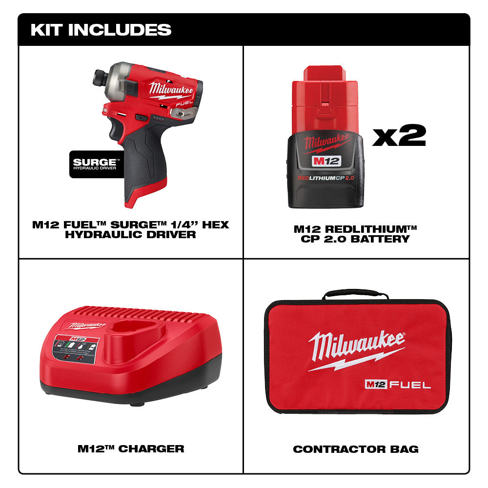 Milwaukee 2551-22 - M12 FUEL™ SURGE™ 1/4" Hex Hydraulic Driver 2 Battery Kit