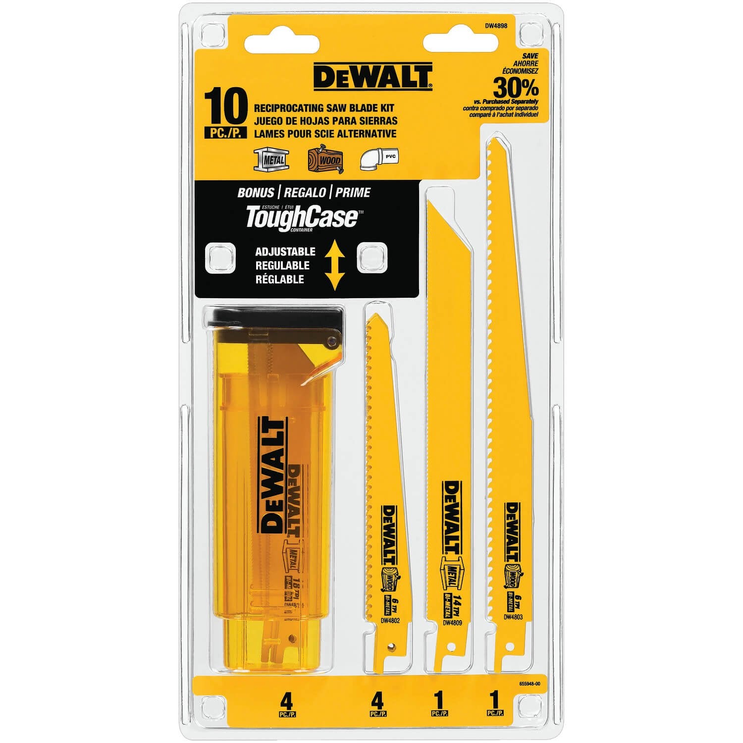 DEWALT DW4898-Reciprocating Saw Blades, Bi-Metal Set With Case, 10-Piece