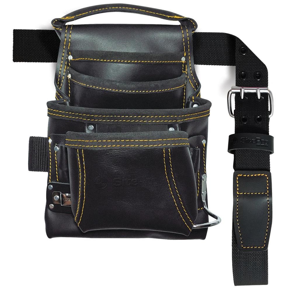 SiteGear 10113-TSB  -  10-Pocket Carpenter's Leather Nail & Tool Bag with Belt