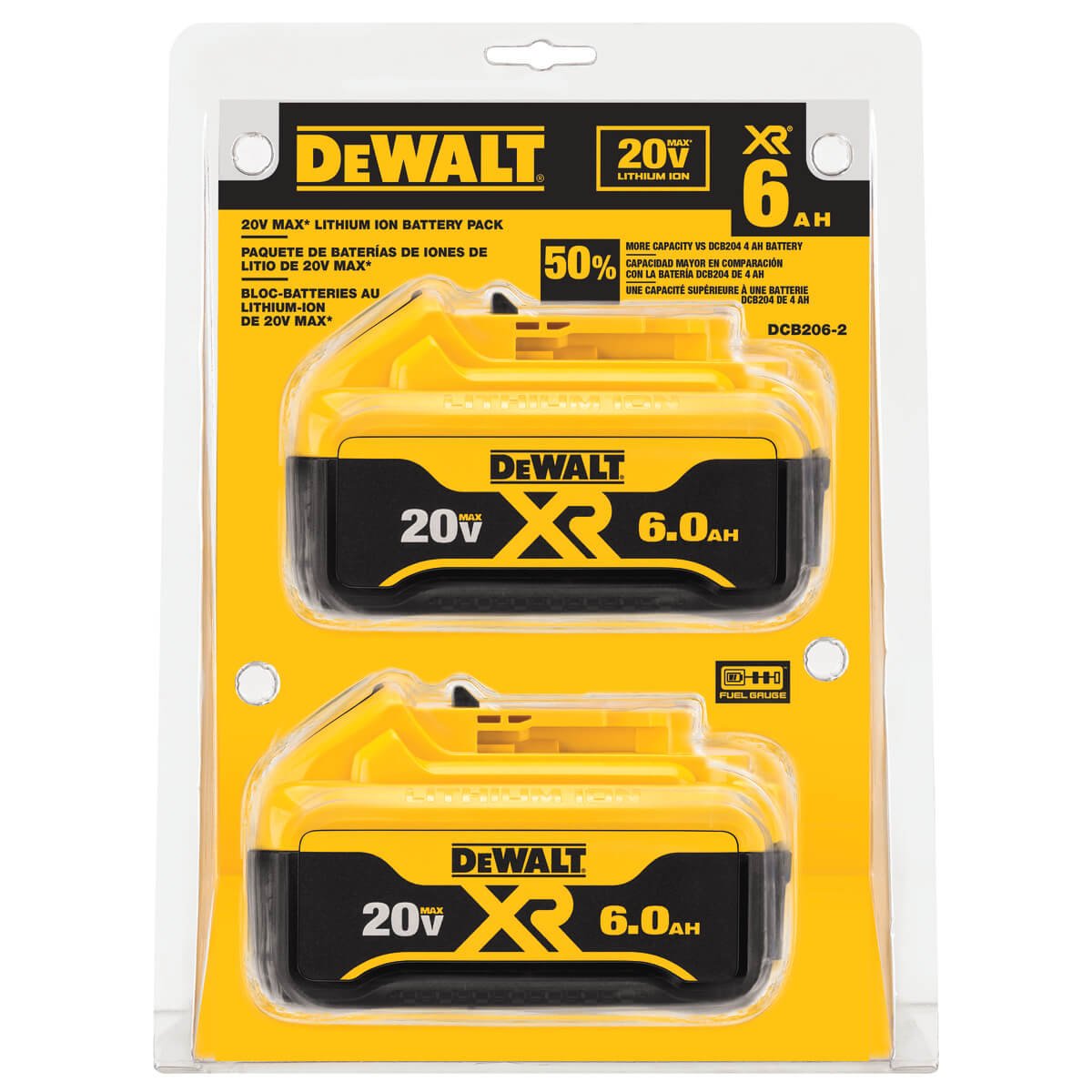 DEWALT DCB206-2 20V MAX 6.0Ah Lithium Ion Premium Battery, 2 Pack