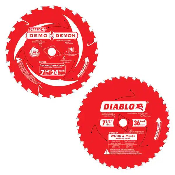 Lames de scie circulaire de démolition Diablo D0724DVPX 7-1/4" - 24 dents en carbure, paquet de 2