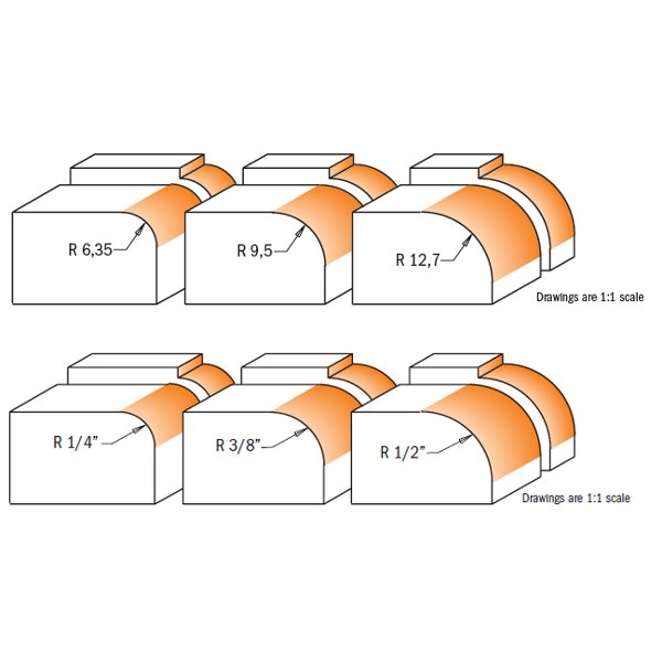 CMT 838.501.11  -  3 PC ROUNDOVER ROUTER BIT SET 1/2" SHANK