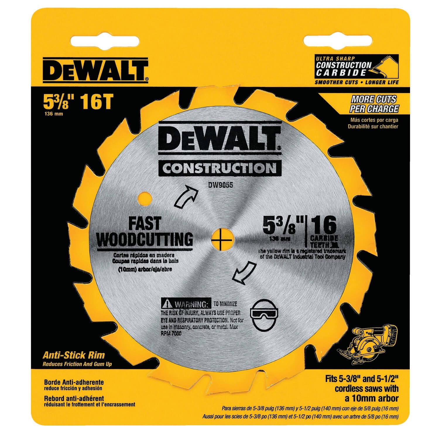 DEWALT DW9055-5-3/8-Zoll-Kreissägeblatt, Hartmetall, 16 Zähne