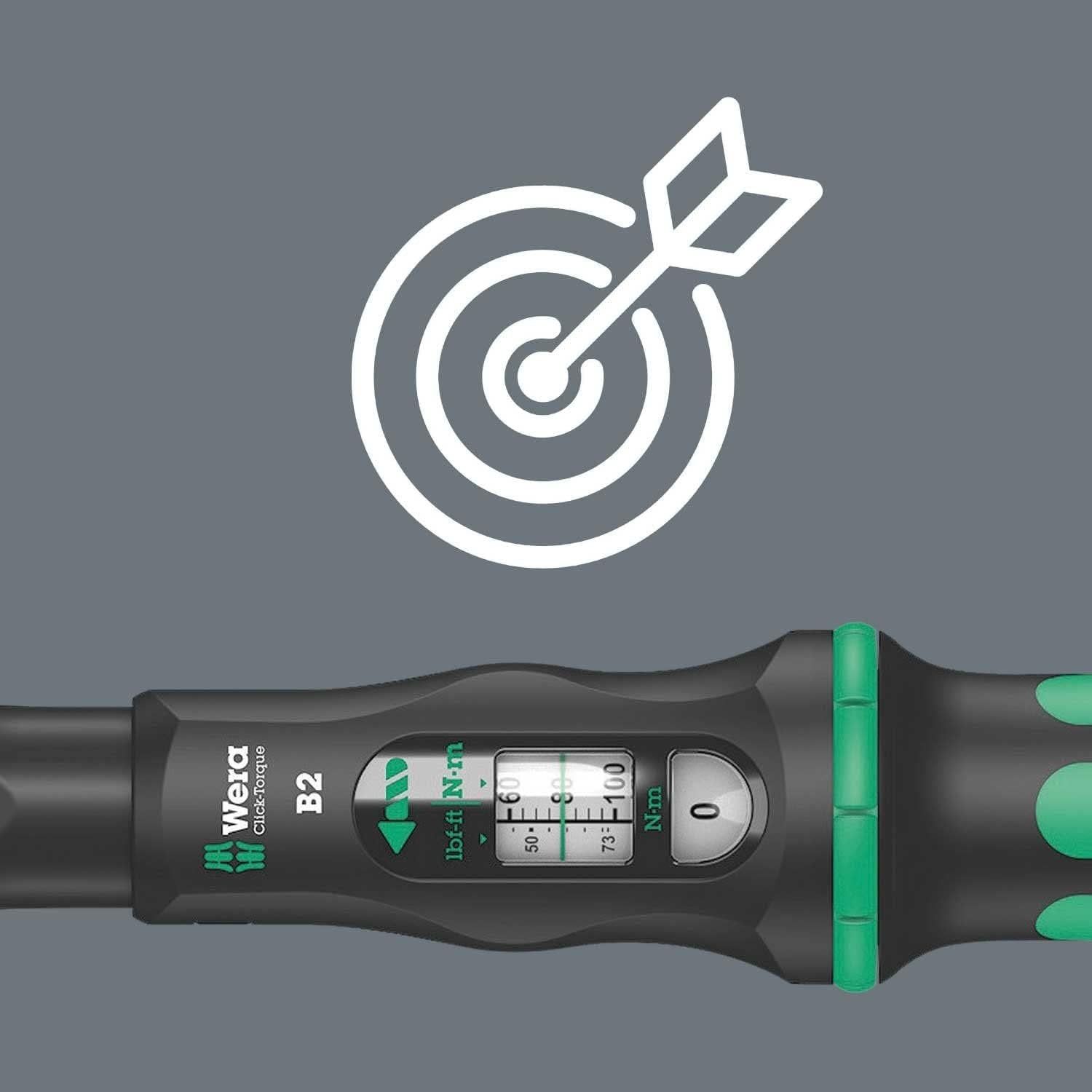 Wera WER-075611 Click-Torque B 2 torque wrench with reversible ratchet, 3/8"" x 20-100 Nm", black/green